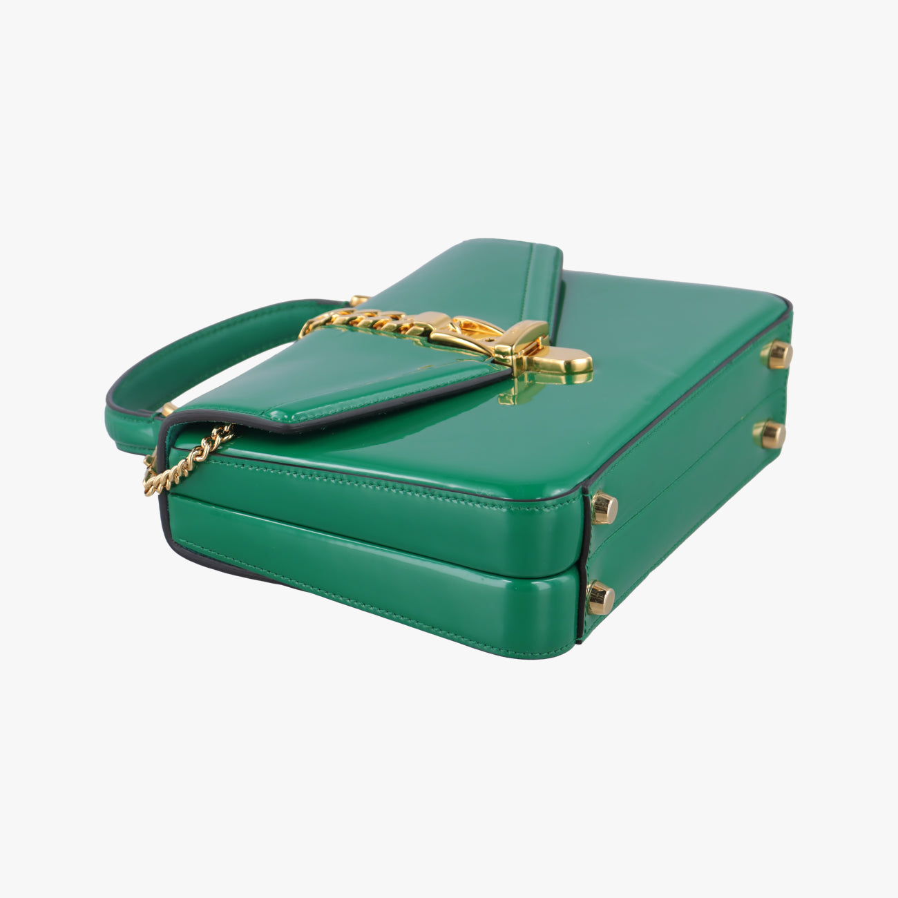 Pre-owned Gucci Sylvie Green Patent 589479 shoulderbag | stylenewstar