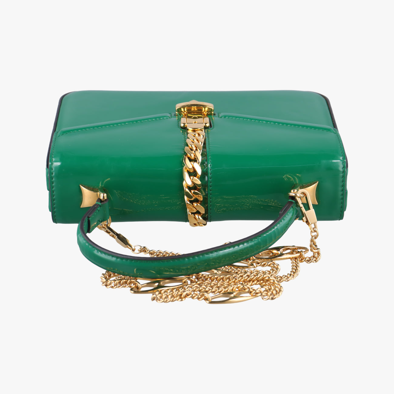 Pre-owned Gucci Sylvie Green Patent 589479 shoulderbag | stylenewstar