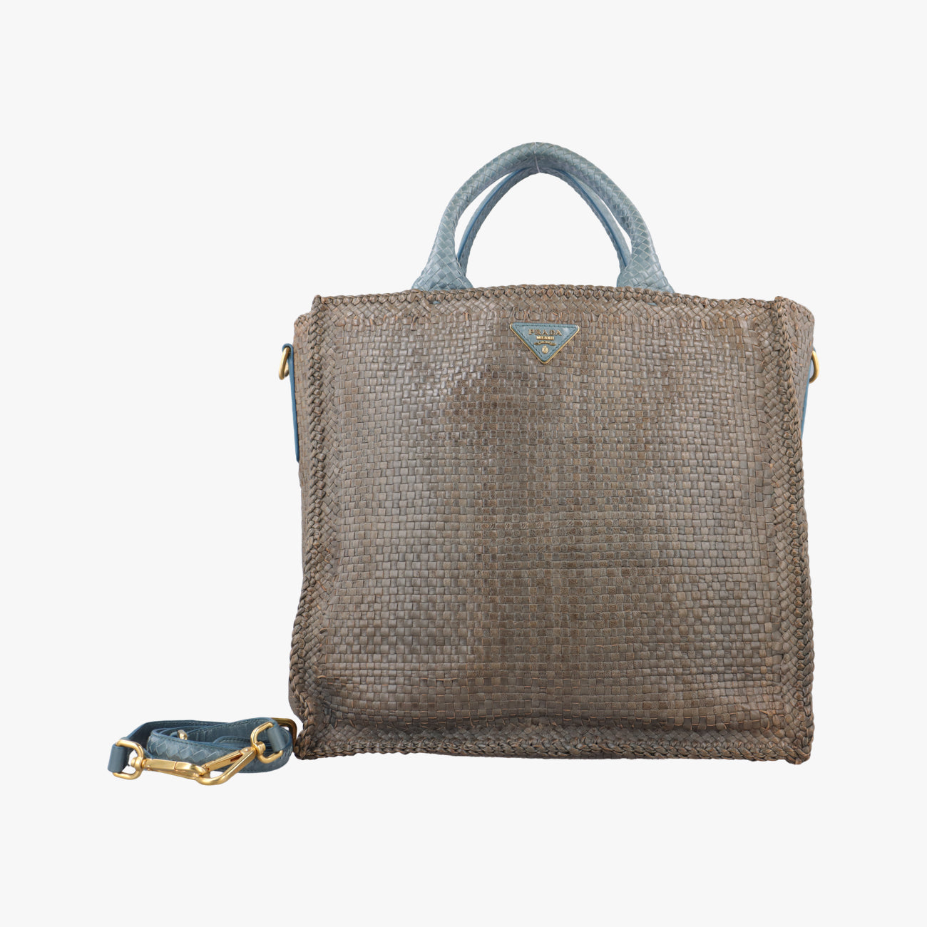 Pre-owned Prada MADRAS Beige×blue Leather  shoulderbag | stylenewstar