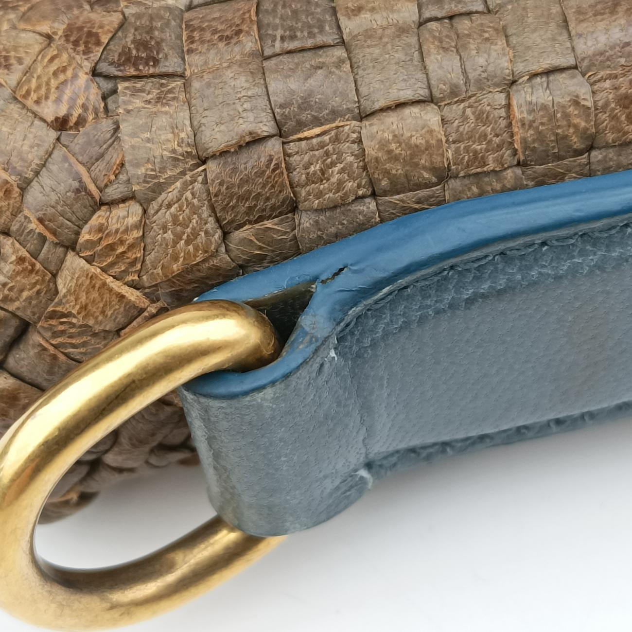 Pre-owned Prada MADRAS Beige×blue Leather  shoulderbag | stylenewstar