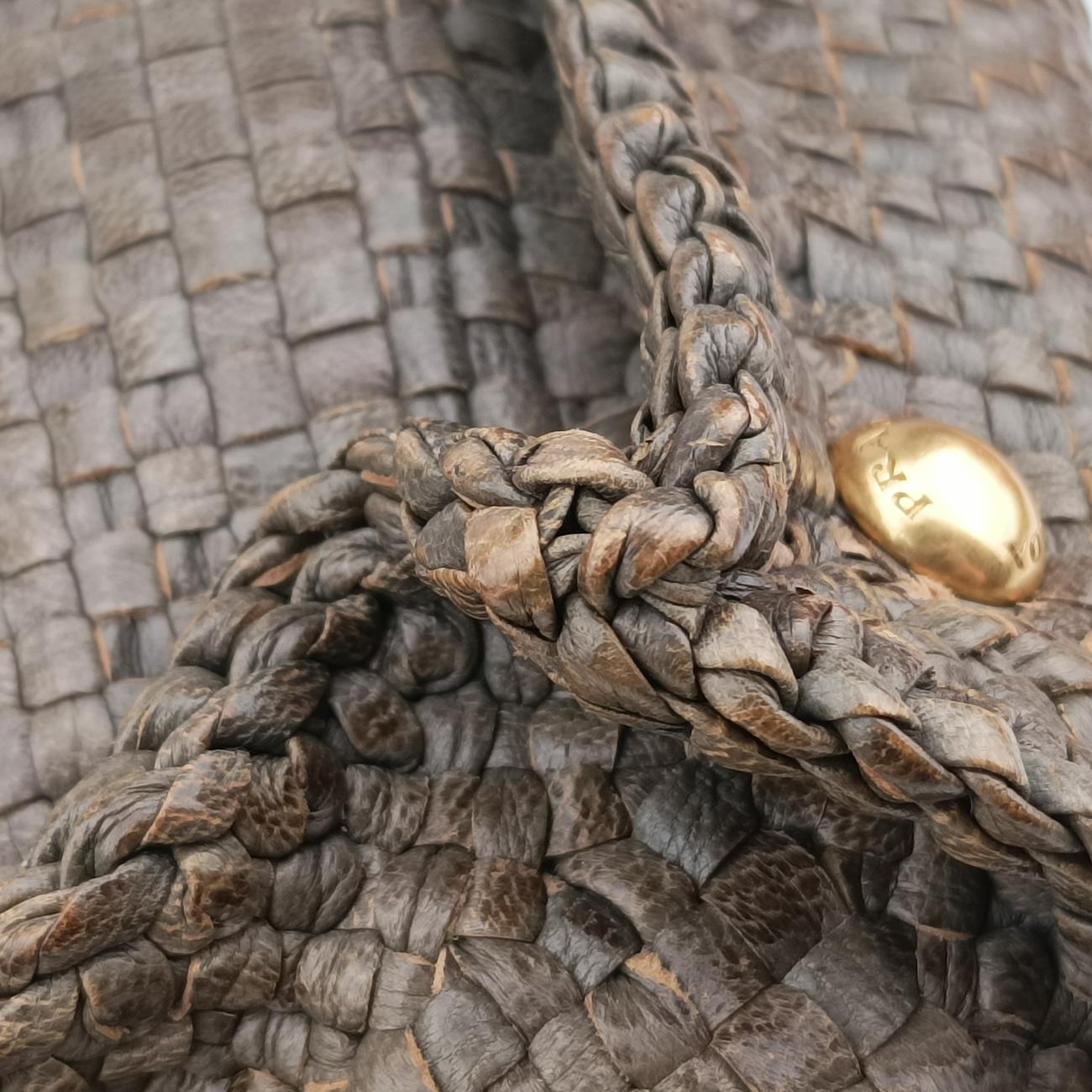 Pre-owned Prada MADRAS Beige×blue Leather  shoulderbag | stylenewstar