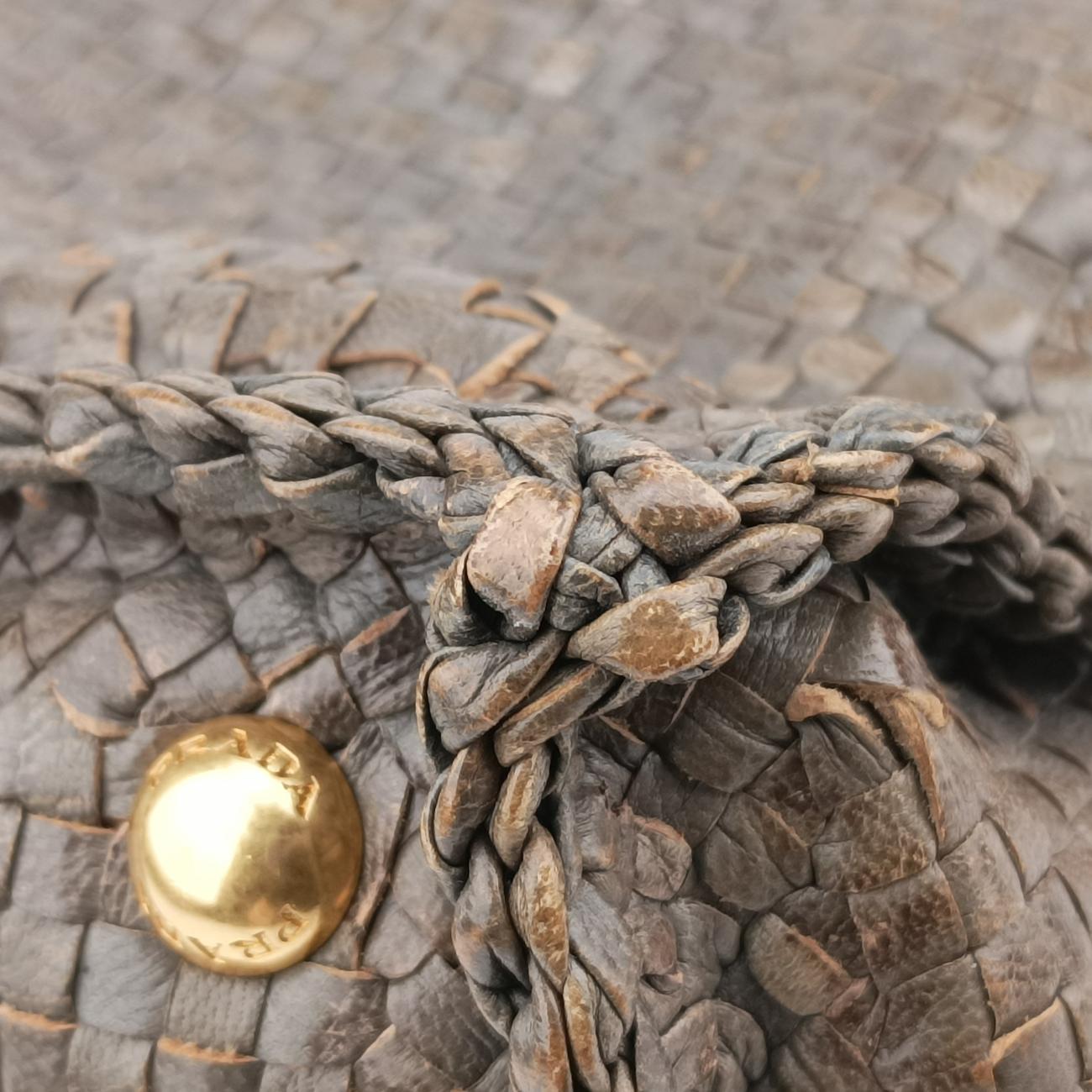 Pre-owned Prada MADRAS Beige×blue Leather  shoulderbag | stylenewstar