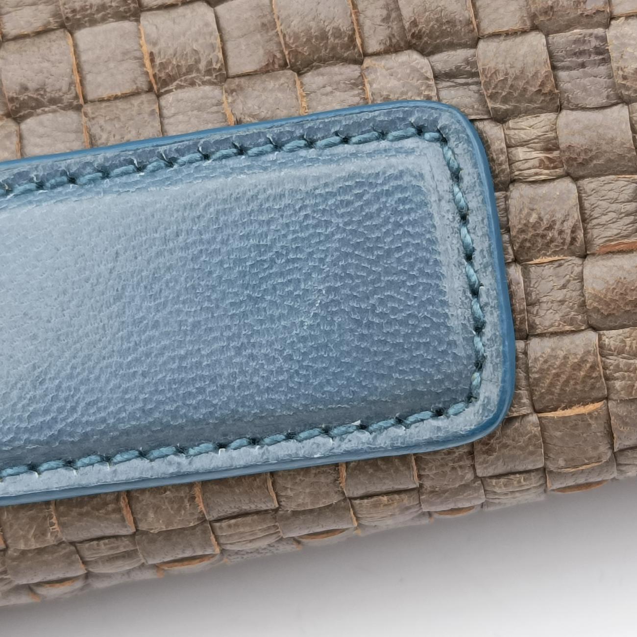 Pre-owned Prada MADRAS Beige×blue Leather  shoulderbag | stylenewstar