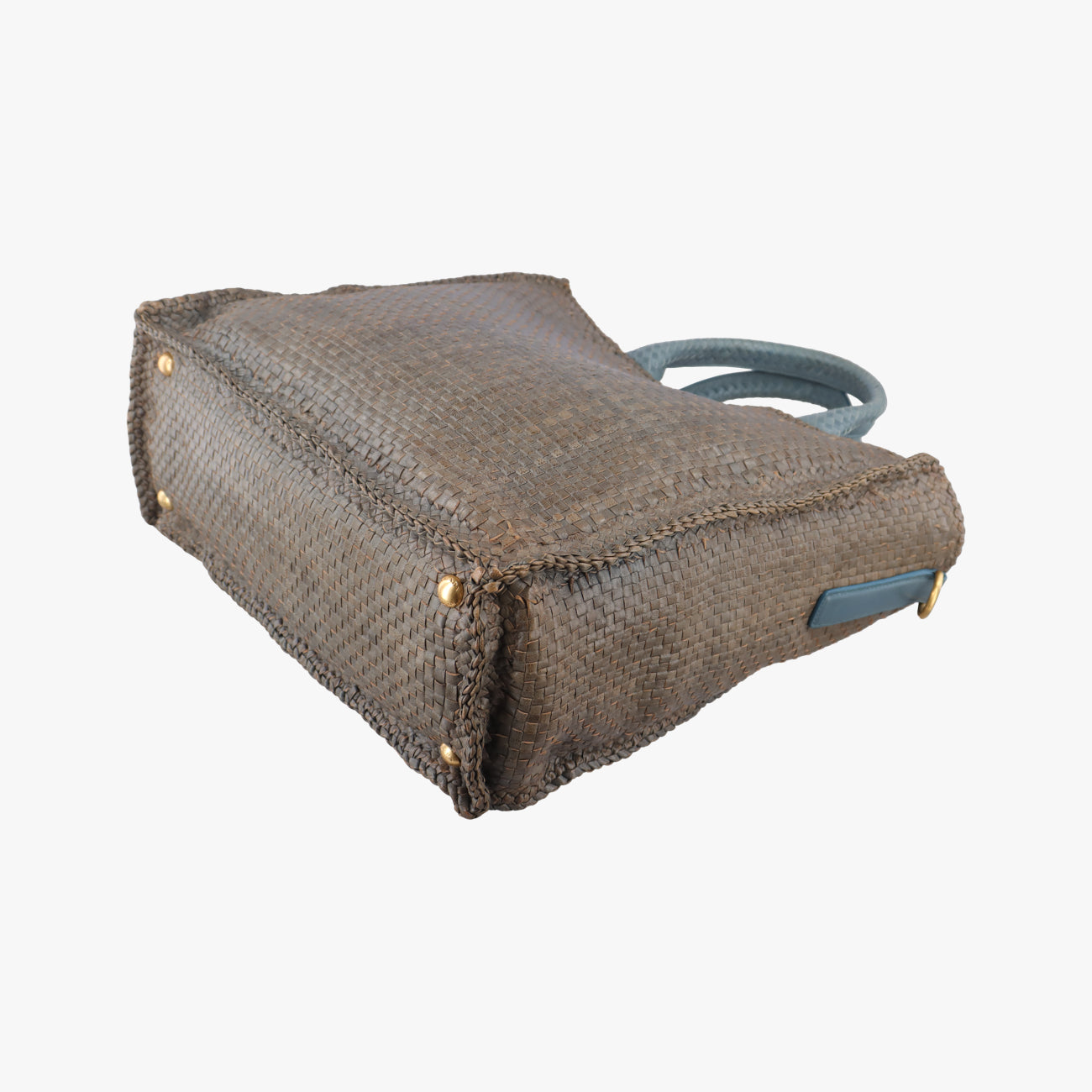 Pre-owned Prada MADRAS Beige×blue Leather  shoulderbag | stylenewstar