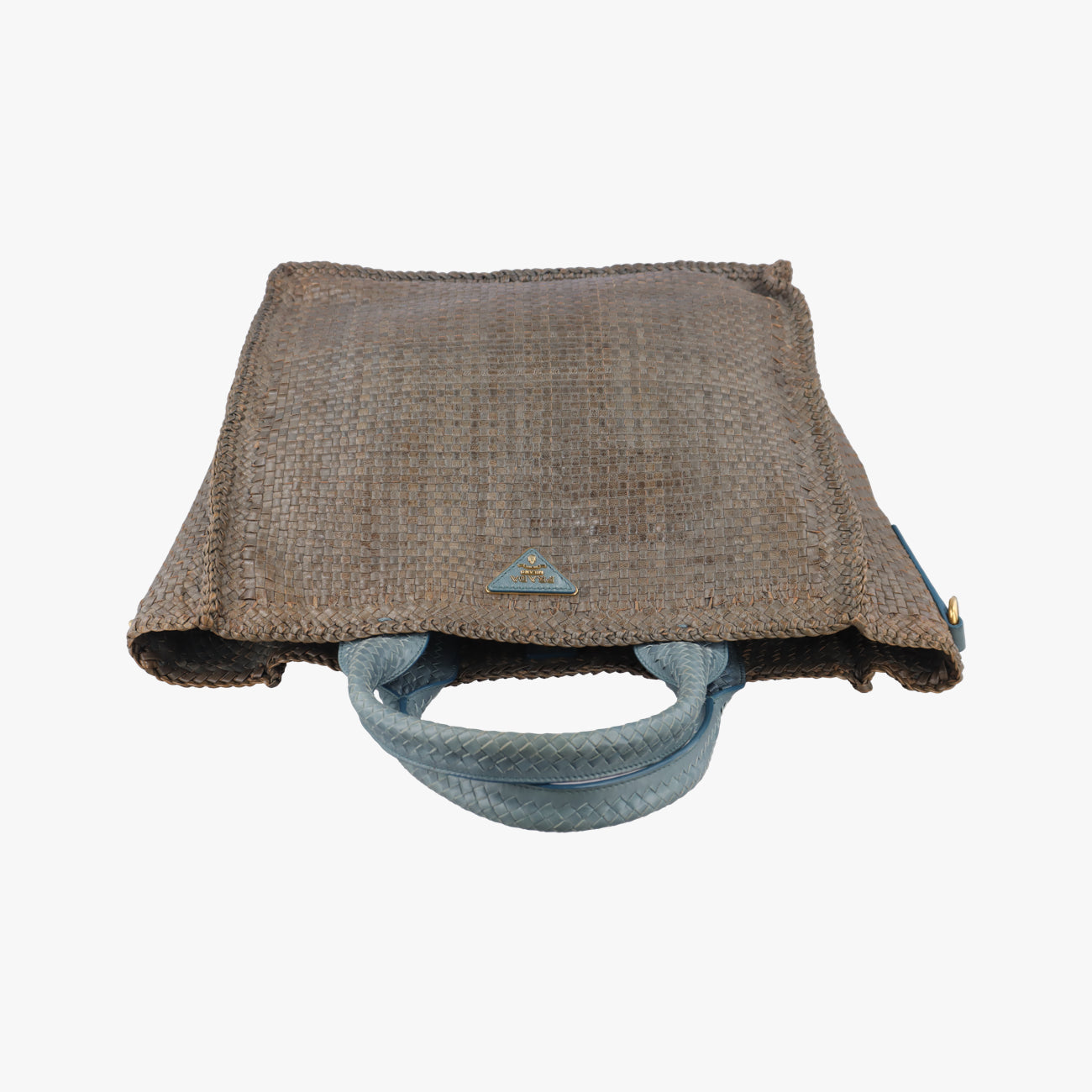 Pre-owned Prada MADRAS Beige×blue Leather  shoulderbag | stylenewstar