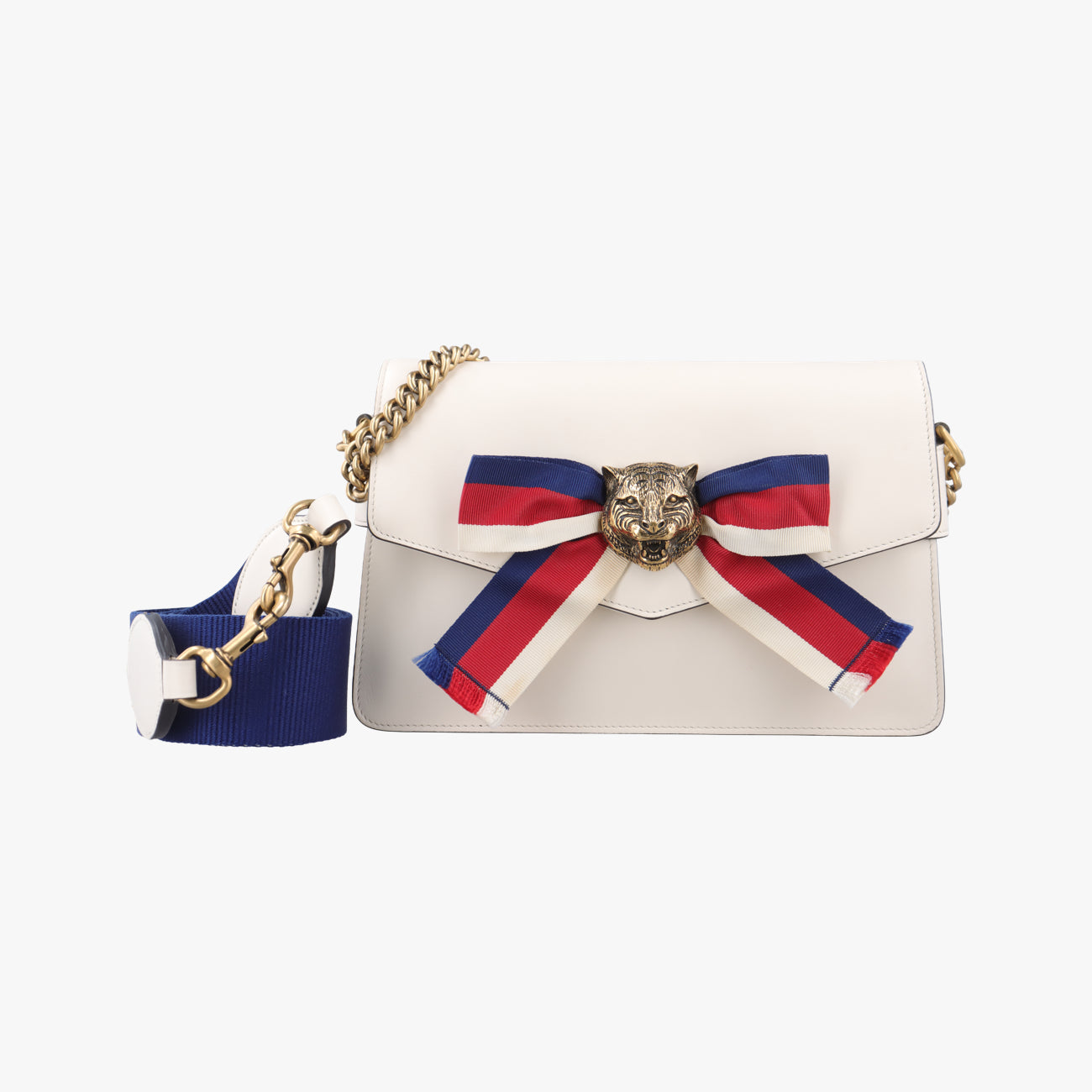 Secondhand Gucci Broadway Tiger Head White x Red x Navy Leather 453777 shoulderbag | stylenewstar