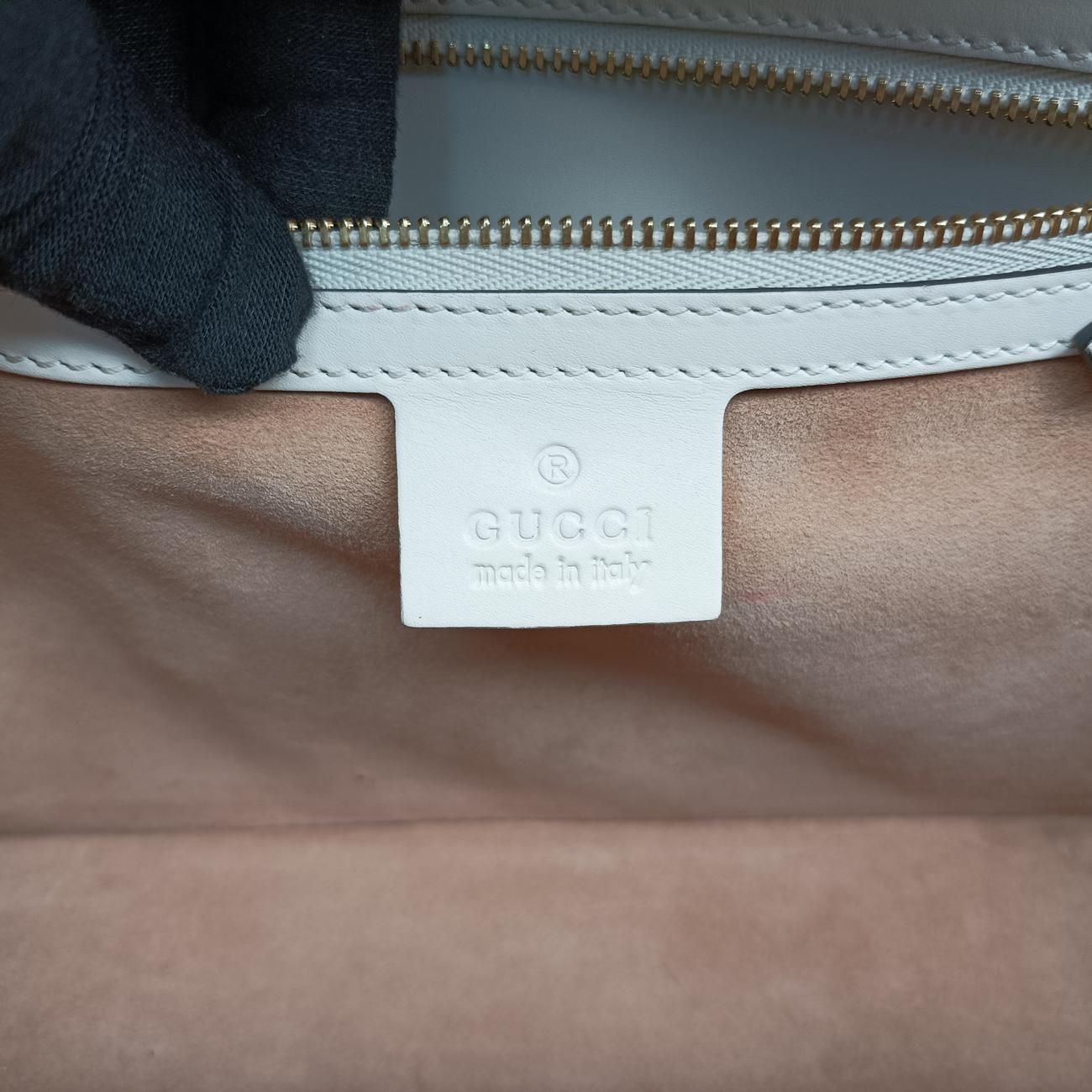 Pre-owned Gucci Sylvie Ivory× navy × red Leather 421882 shoulderbag | stylenewstar