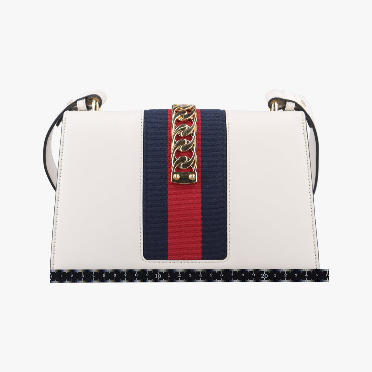 Pre-owned Gucci Sylvie Ivory× navy × red Leather 421882 shoulderbag | stylenewstar