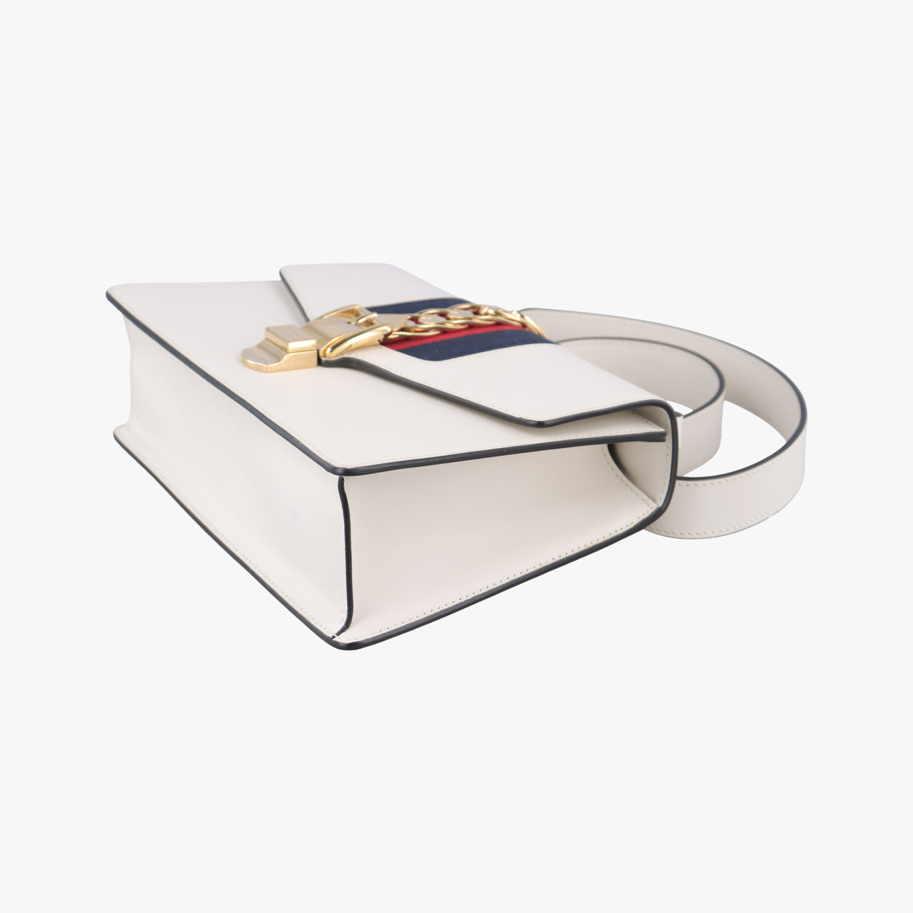 Pre-owned Gucci Sylvie Ivory× navy × red Leather 421882 shoulderbag | stylenewstar