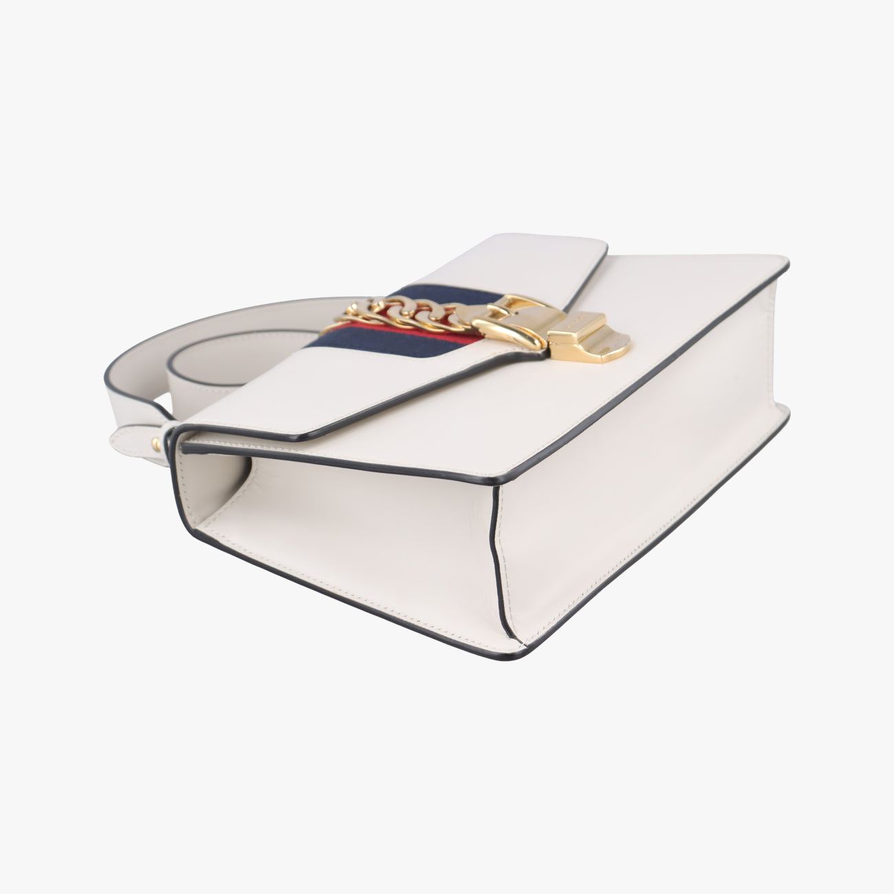 Pre-owned Gucci Sylvie Ivory× navy × red Leather 421882 shoulderbag | stylenewstar