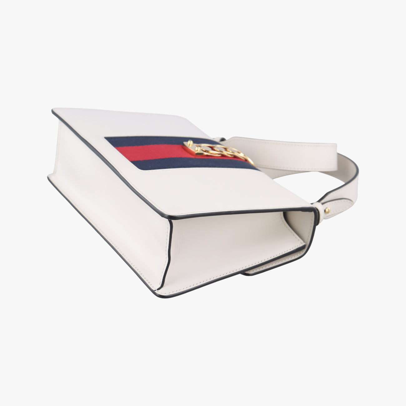 Pre-owned Gucci Sylvie Ivory× navy × red Leather 421882 shoulderbag | stylenewstar