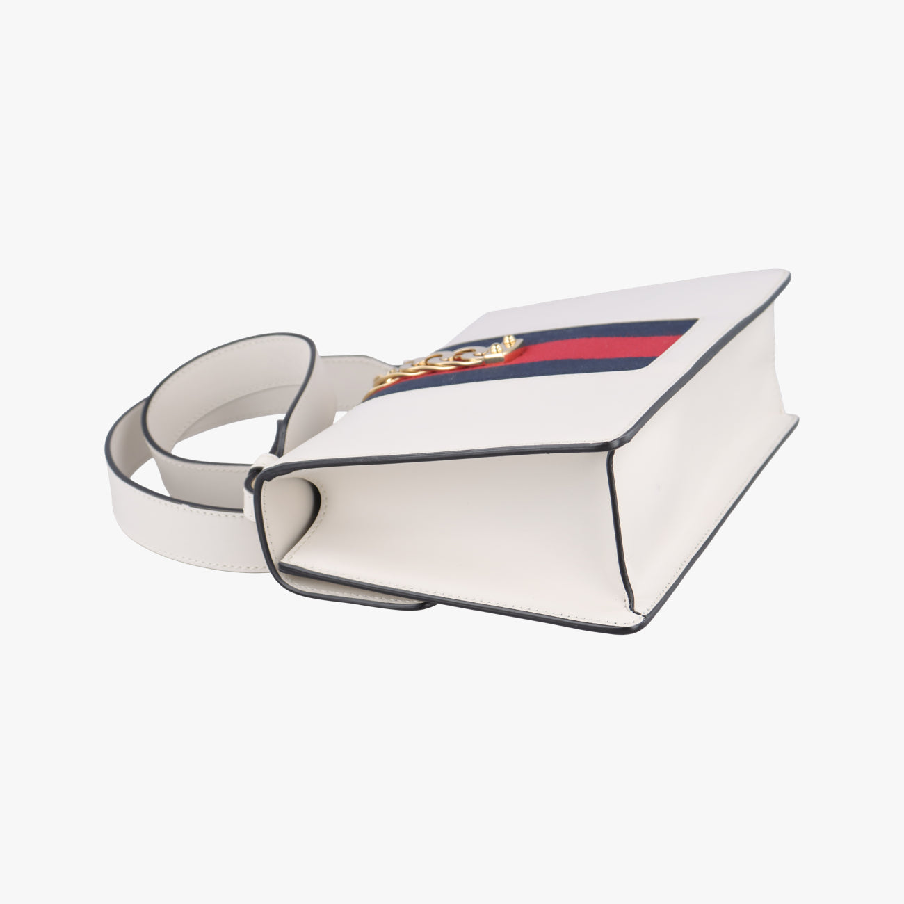 Pre-owned Gucci Sylvie Ivory× navy × red Leather 421882 shoulderbag | stylenewstar