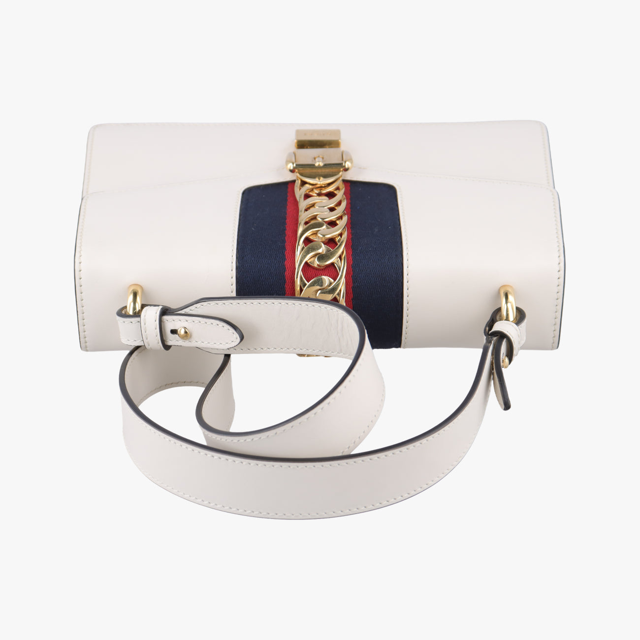 Pre-owned Gucci Sylvie Ivory× navy × red Leather 421882 shoulderbag | stylenewstar