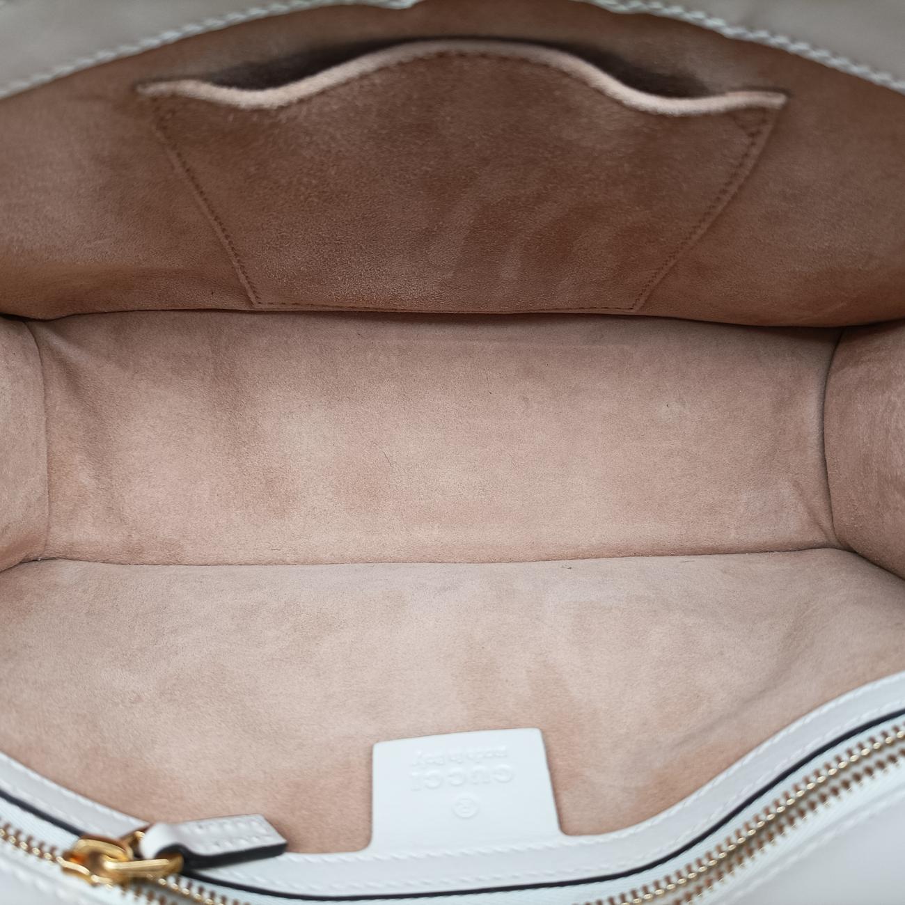 Pre-owned Gucci Sylvie Ivory× navy × red Leather 421882 shoulderbag | stylenewstar