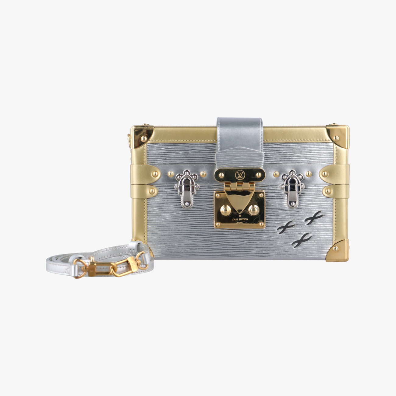 Pre-owned Louis Vuitton PETITE MALLE silver x gold Epi M54653 shoulderbag | stylenewstar