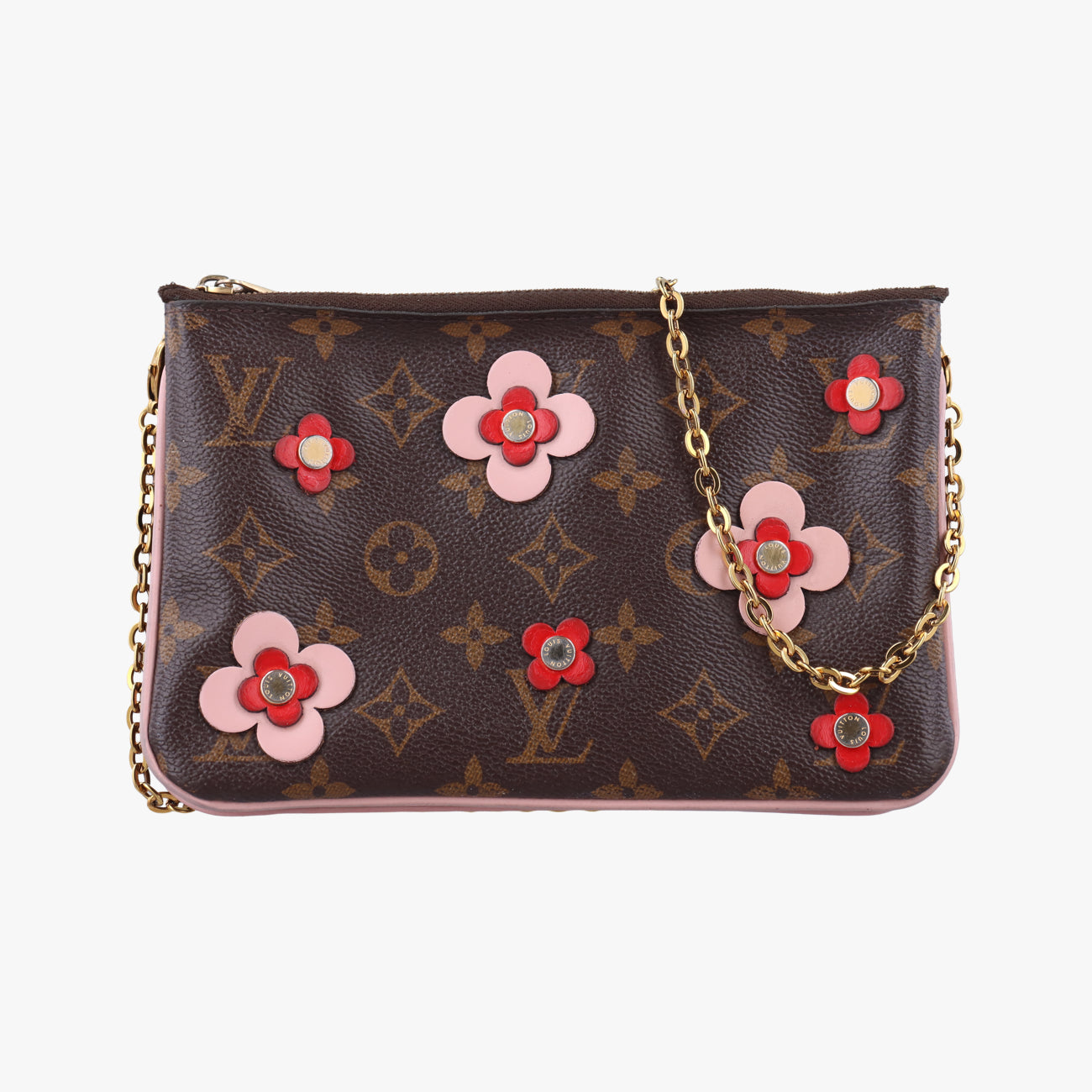 Pre-owned Louis Vuitton Pochette Double Zip Blooming Flowers brown×multicolor Monogram Canvas×calf leather M63905 shoulderbag | stylenewstar
