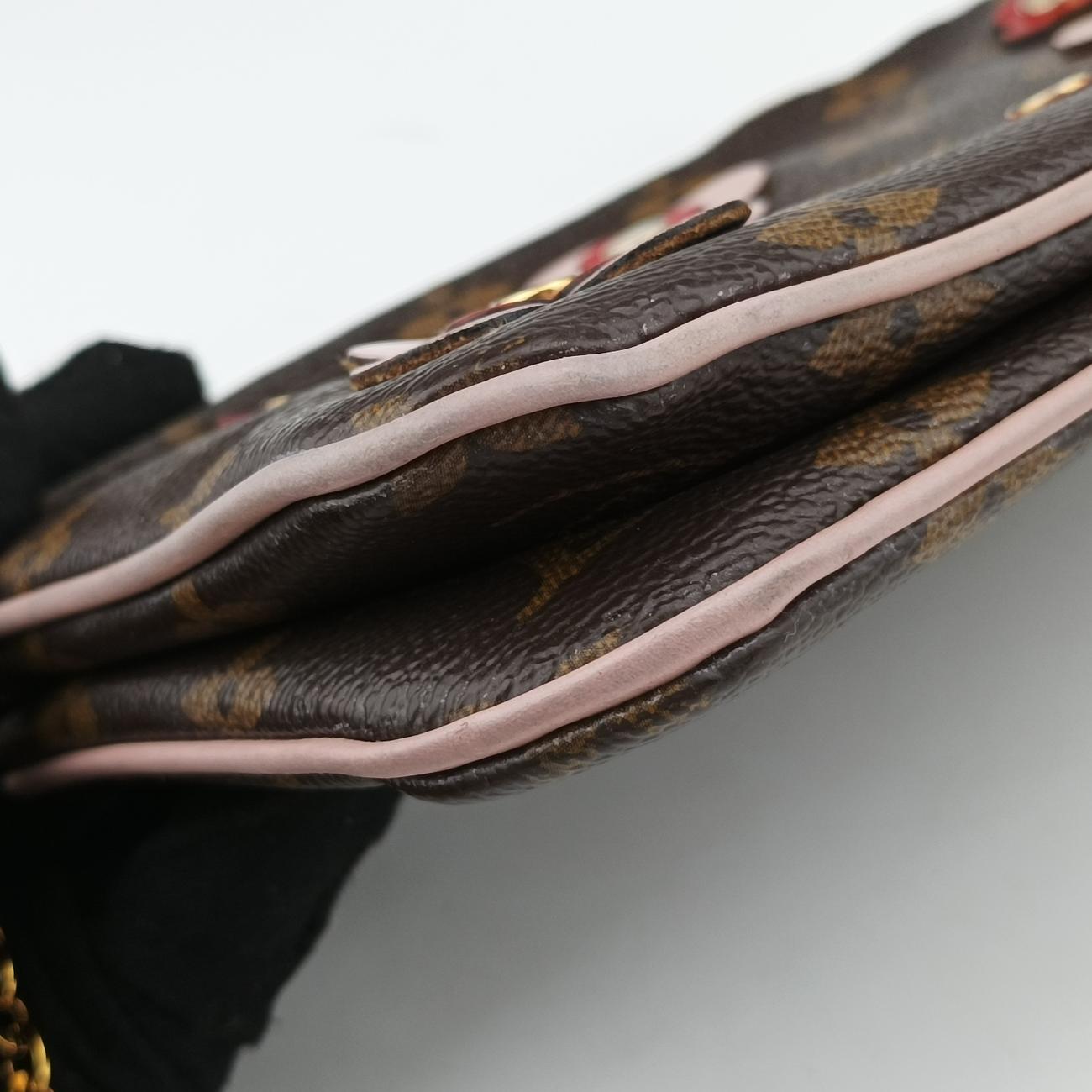 Pre-owned Louis Vuitton Pochette Double Zip Blooming Flowers brown×multicolor Monogram Canvas×calf leather M63905 shoulderbag | stylenewstar