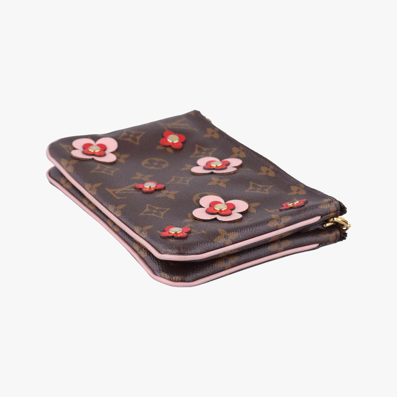 Pre-owned Louis Vuitton Pochette Double Zip Blooming Flowers brown×multicolor Monogram Canvas×calf leather M63905 shoulderbag | stylenewstar