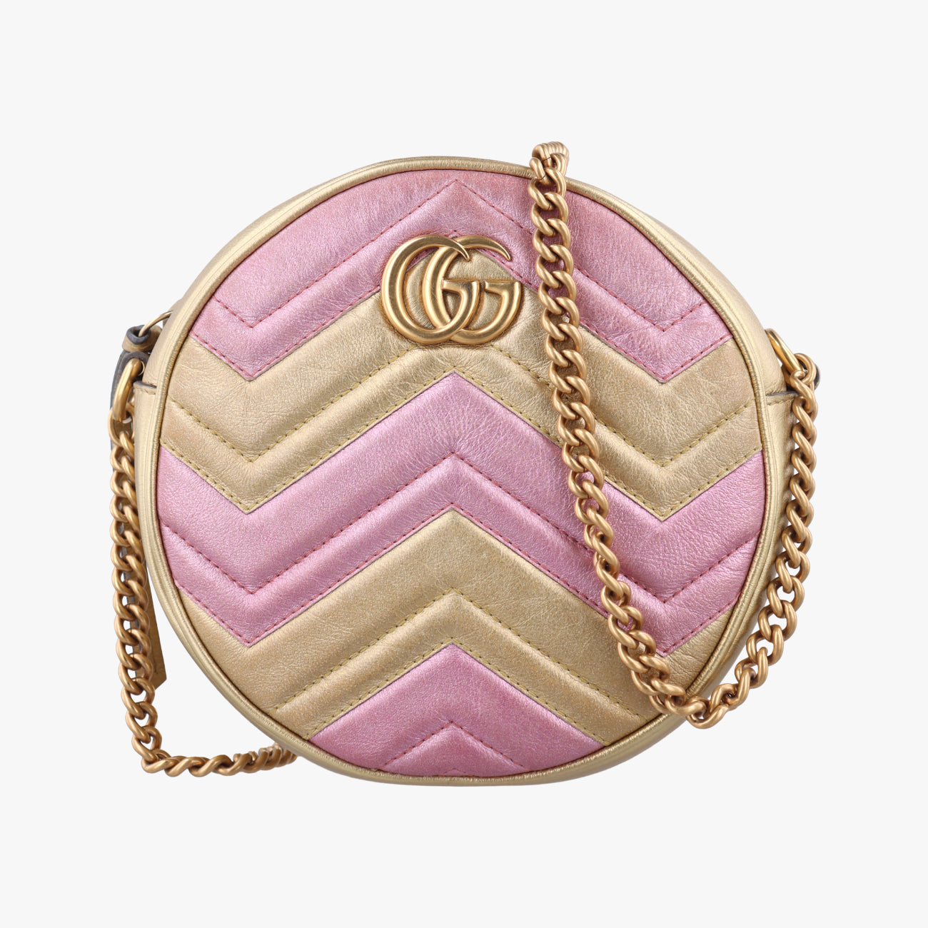 Pre-owned Gucci GG Marmont Pink×golden Leather 550154 shoulderbag | stylenewstar