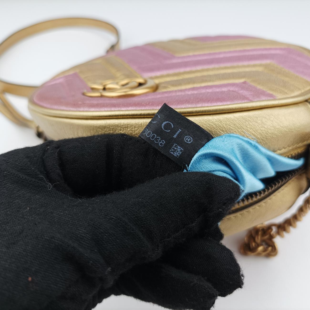 Pre-owned Gucci GG Marmont Pink×golden Leather 550154 shoulderbag | stylenewstar