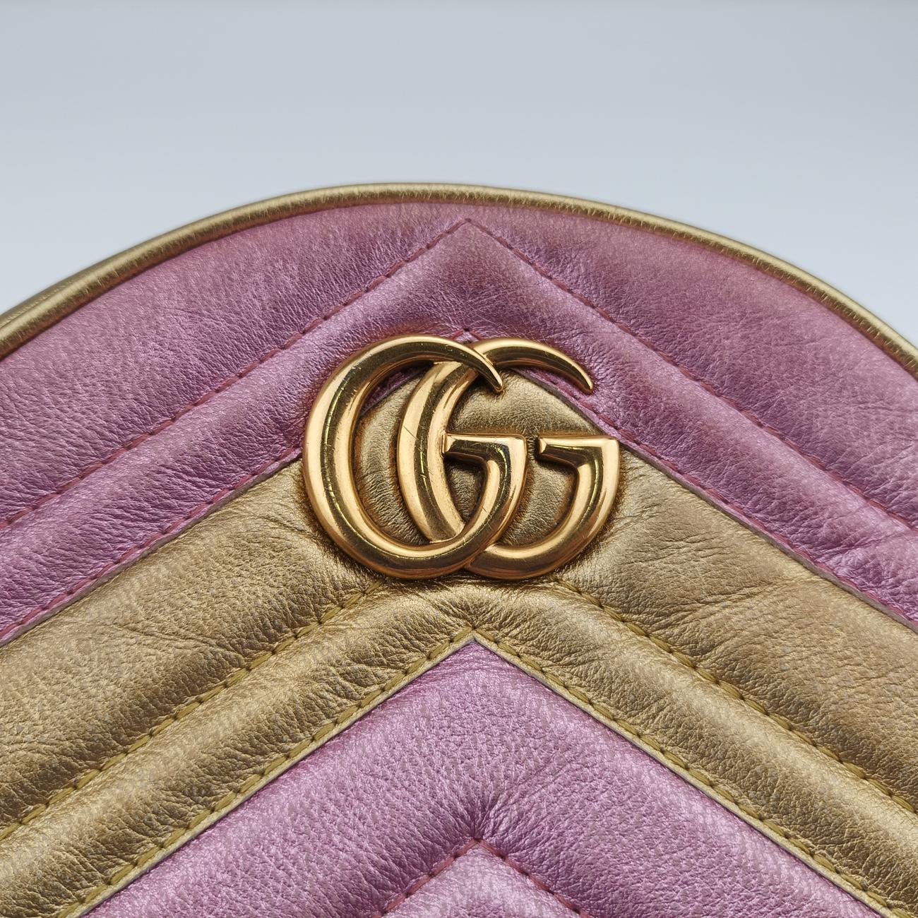 Pre-owned Gucci GG Marmont Pink×golden Leather 550154 shoulderbag | stylenewstar