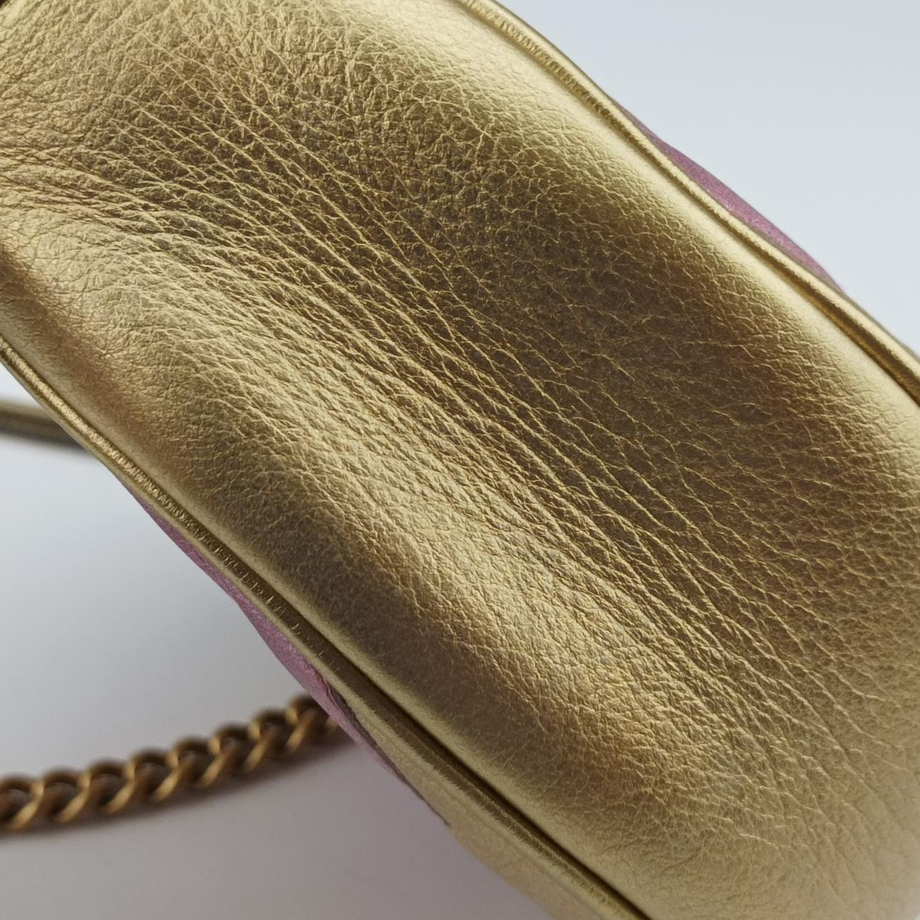 Pre-owned Gucci GG Marmont Pink×golden Leather 550154 shoulderbag | stylenewstar