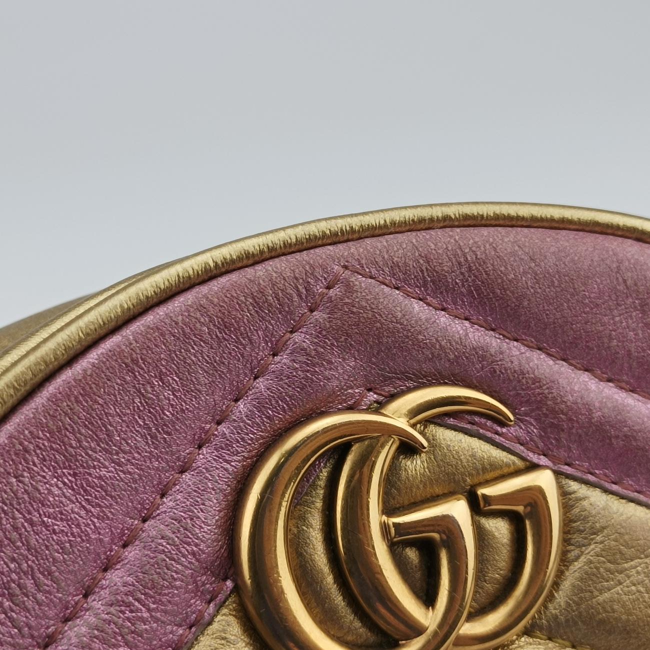 Pre-owned Gucci GG Marmont Pink×golden Leather 550154 shoulderbag | stylenewstar