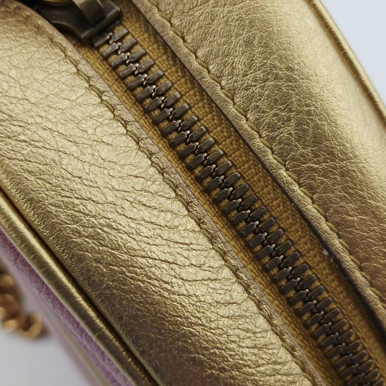 Pre-owned Gucci GG Marmont Pink×golden Leather 550154 shoulderbag | stylenewstar