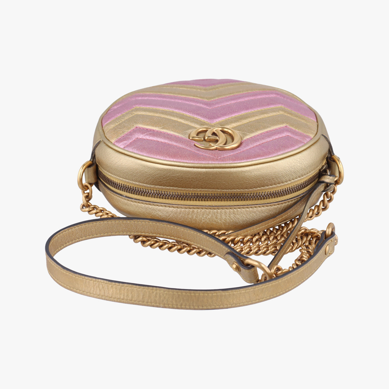 Pre-owned Gucci GG Marmont Pink×golden Leather 550154 shoulderbag | stylenewstar