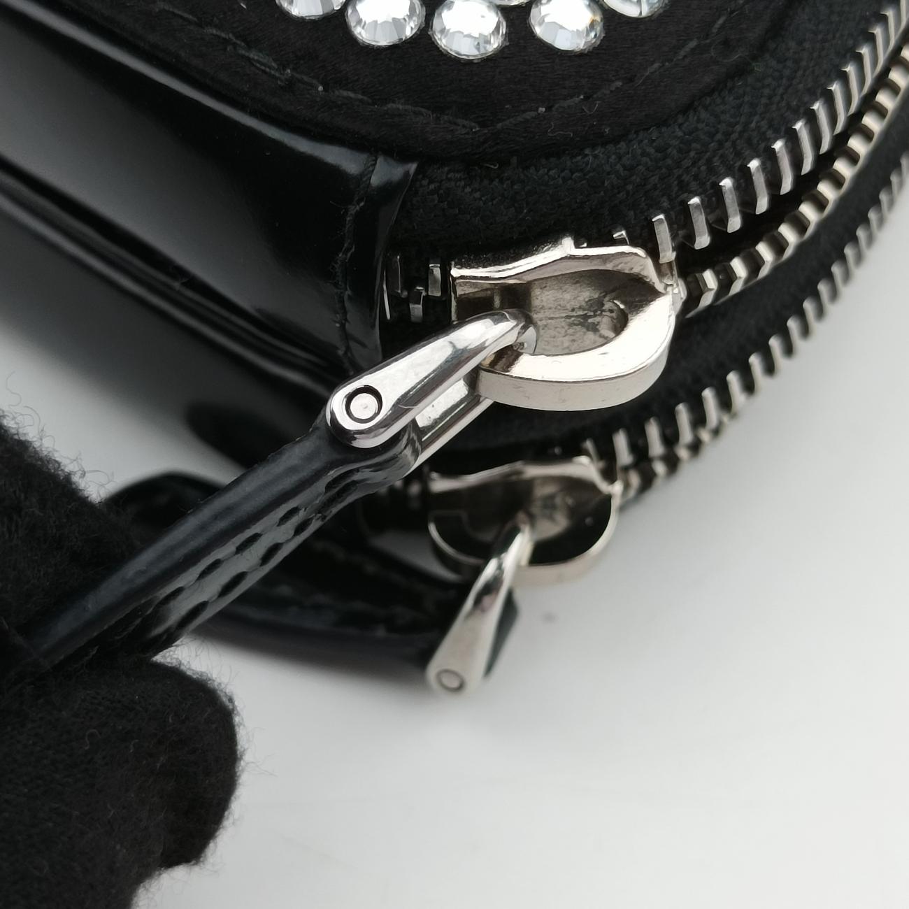 Pre-owned Prada Triangle Crystal Black Leather 1NR015 shoulderbag | stylenewstar