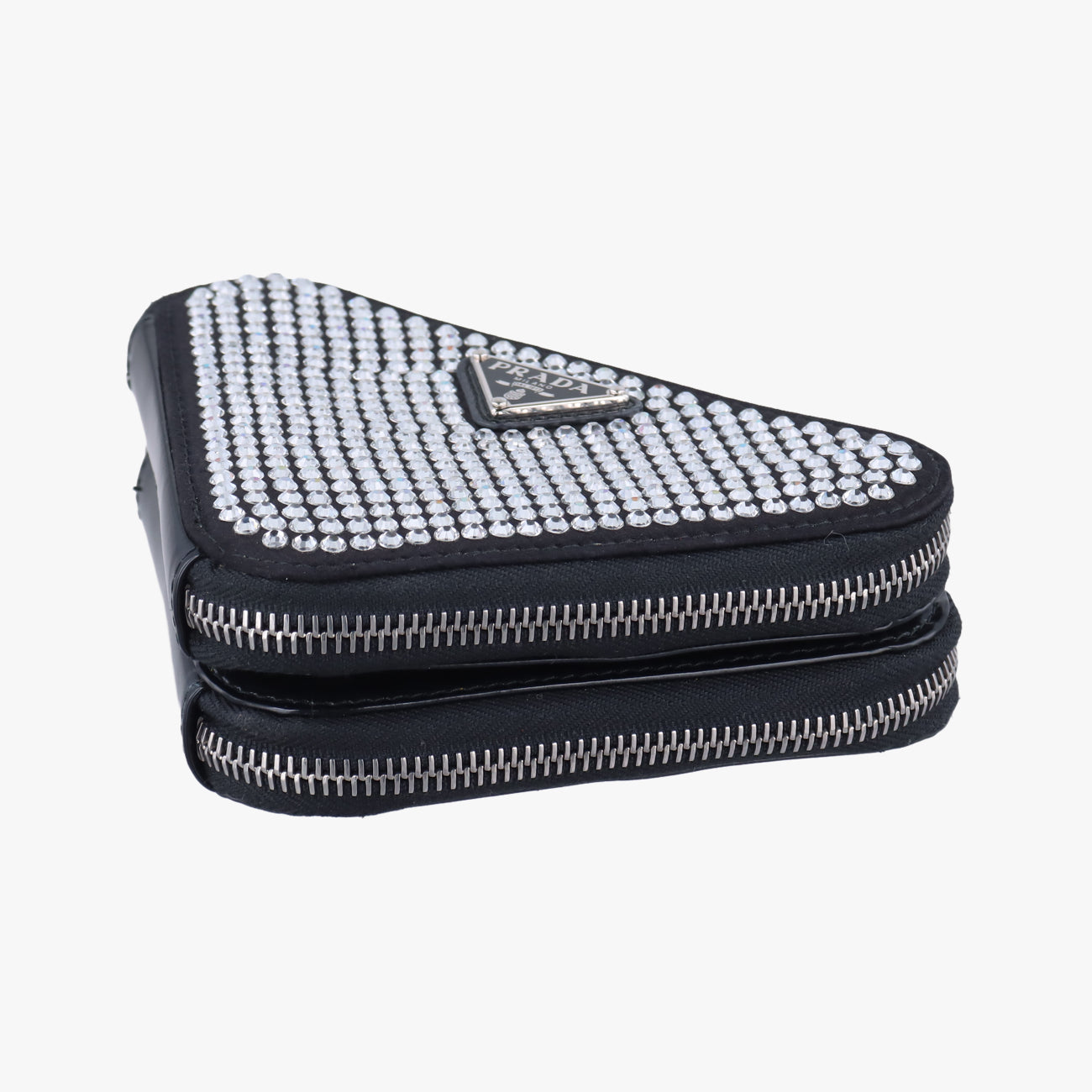 Pre-owned Prada Triangle Crystal Black Leather 1NR015 shoulderbag | stylenewstar