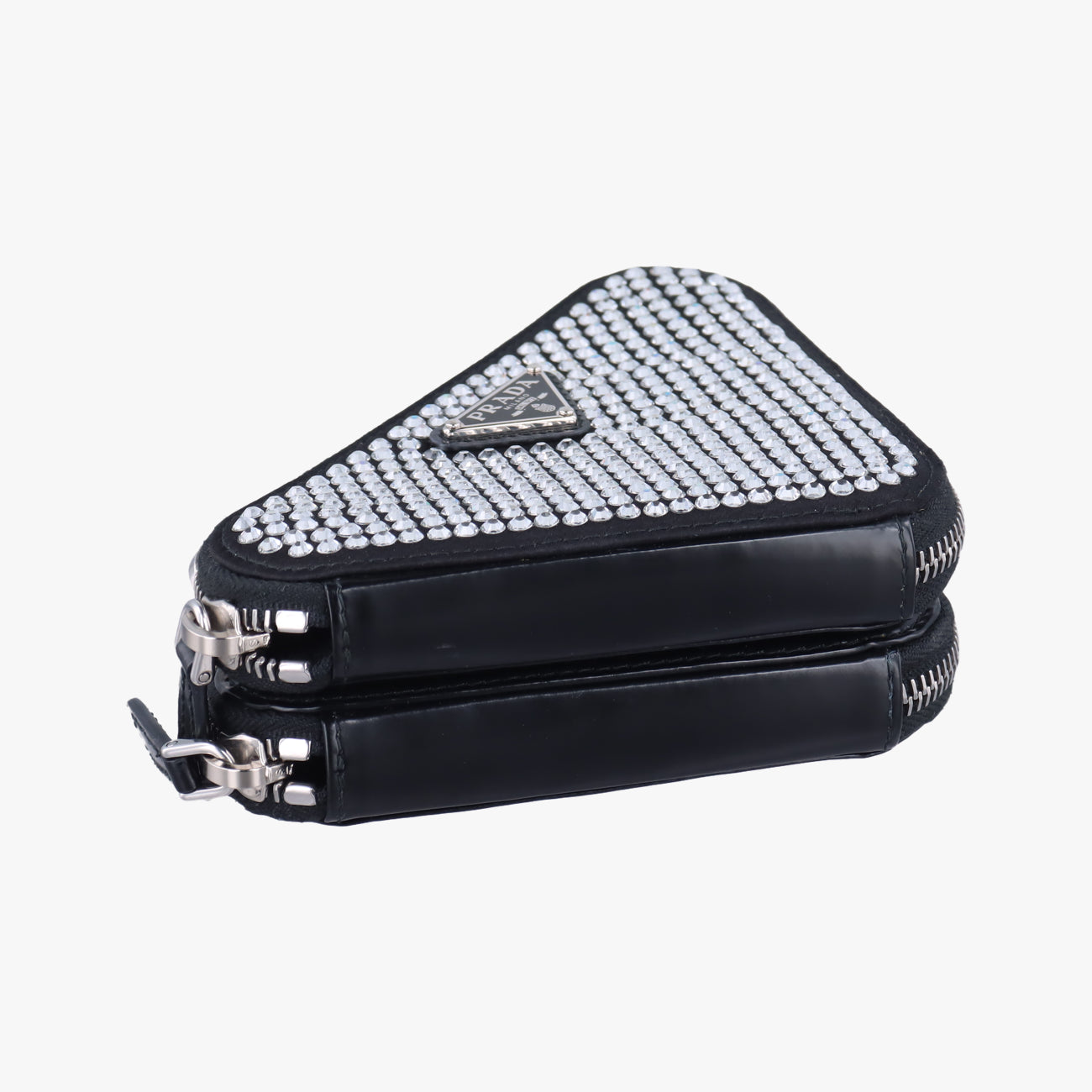 Pre-owned Prada Triangle Crystal Black Leather 1NR015 shoulderbag | stylenewstar