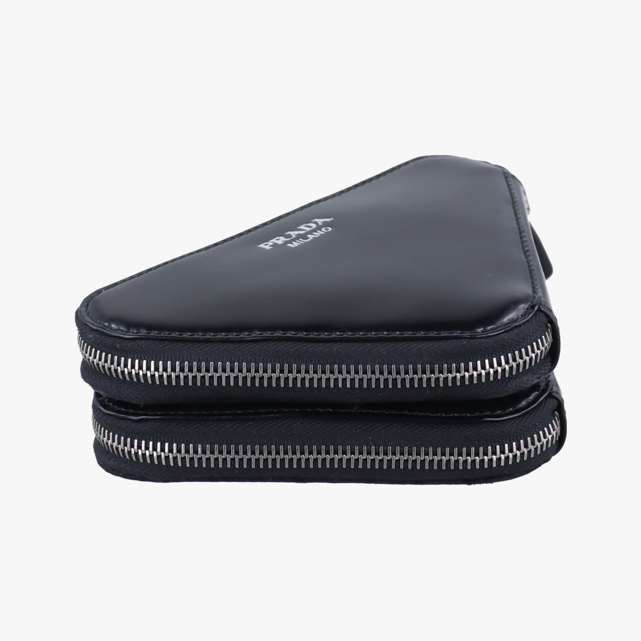 Pre-owned Prada Triangle Crystal Black Leather 1NR015 shoulderbag | stylenewstar