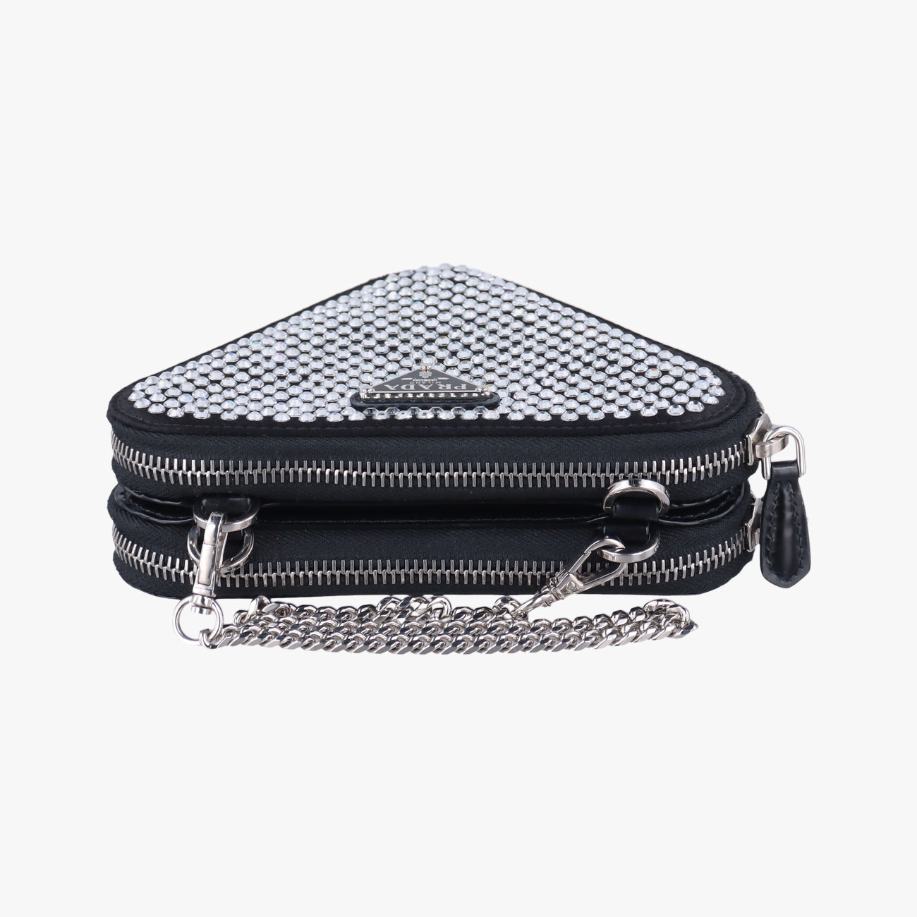 Pre-owned Prada Triangle Crystal Black Leather 1NR015 shoulderbag | stylenewstar