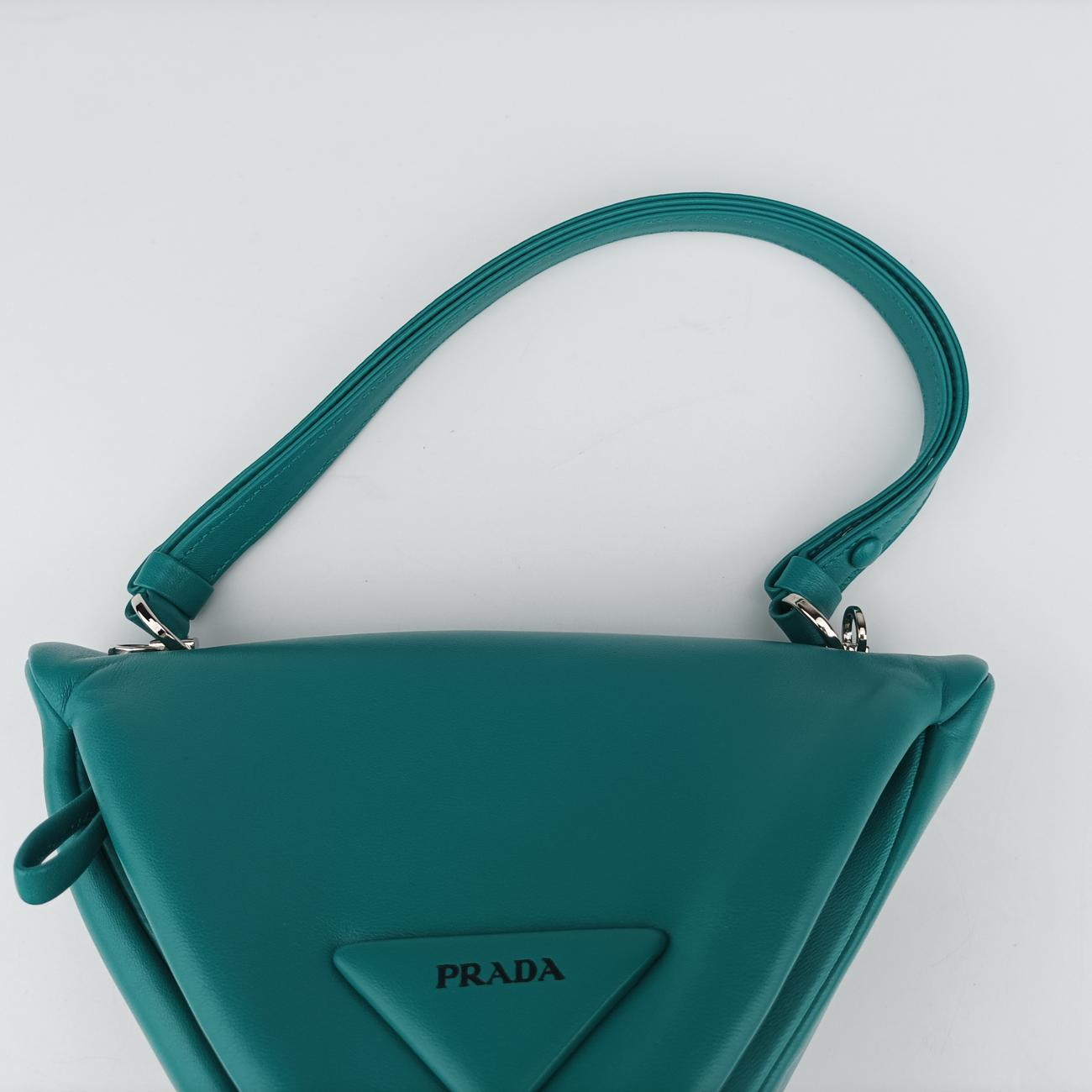 Pre-owned Prada Padded Nappa triangle Green Leather 1BA315 shoulderbag | stylenewstar