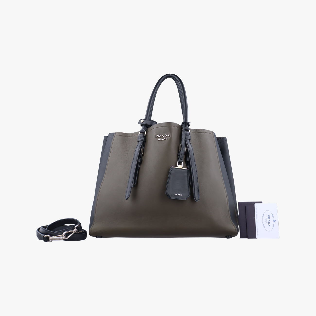 Pre-owned Prada Prada City Calf Double Green×Black Leather  handbag | stylenewstar