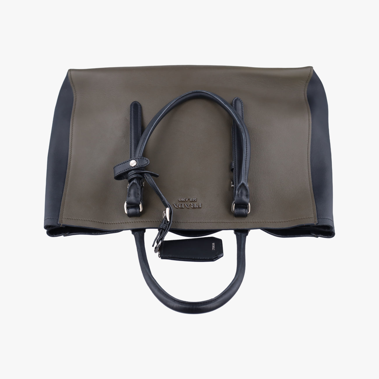 Pre-owned Prada Prada City Calf Double Green×Black Leather  handbag | stylenewstar