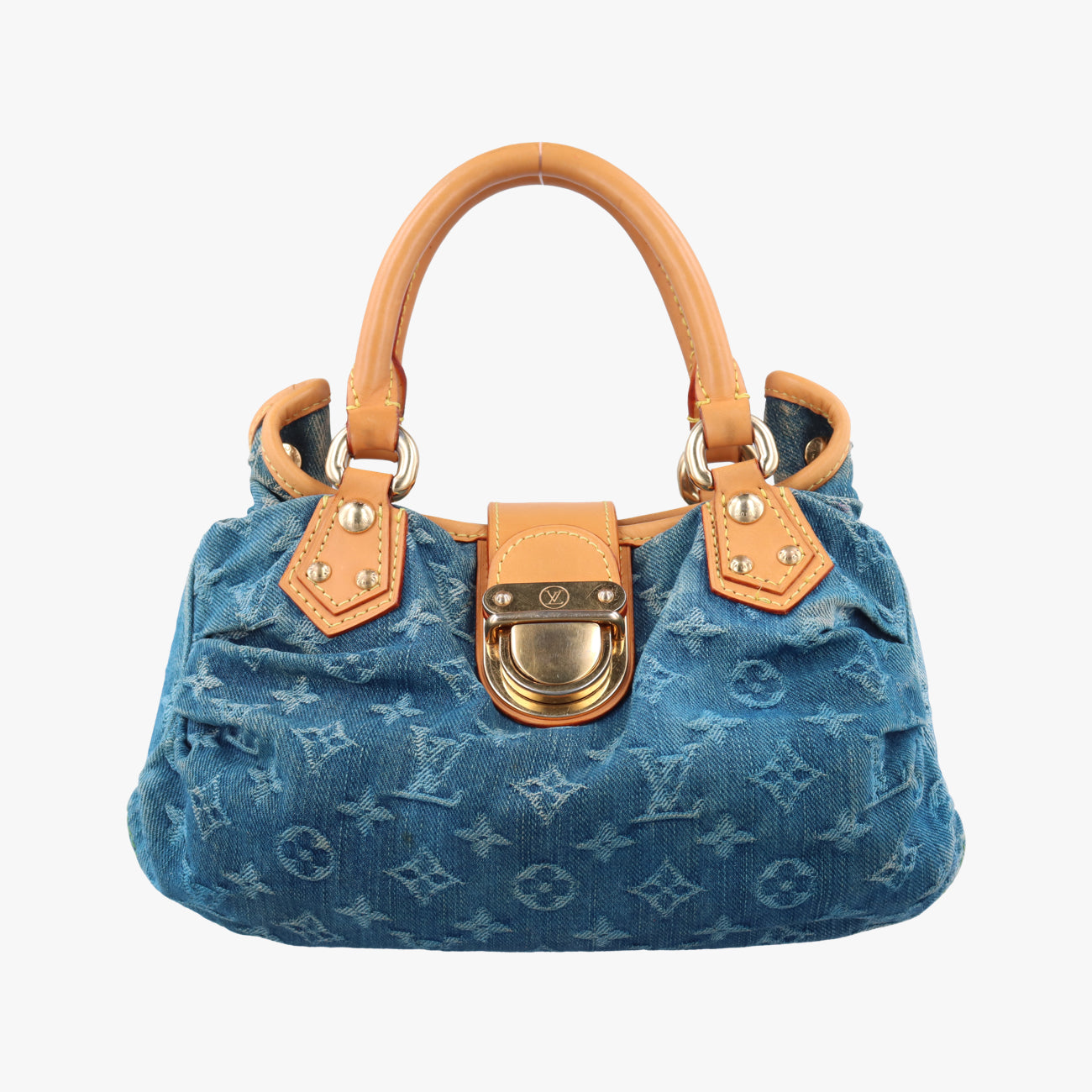 Pre-owned Louis Vuitton PrettyPretty Blue×Beige Monogram Denim M95020 clutchbag | stylenewstar