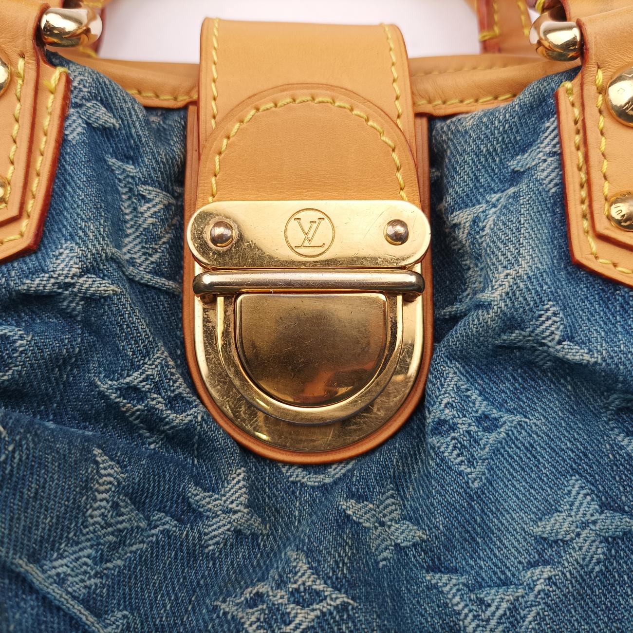 Pre-owned Louis Vuitton PrettyPretty Blue×Beige Monogram Denim M95020 clutchbag | stylenewstar