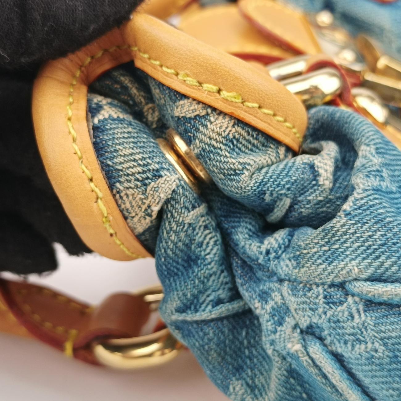 Pre-owned Louis Vuitton PrettyPretty Blue×Beige Monogram Denim M95020 clutchbag | stylenewstar