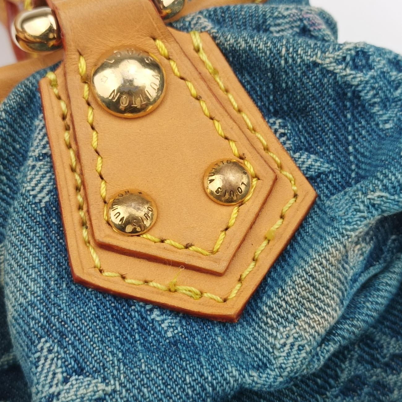 Pre-owned Louis Vuitton PrettyPretty Blue×Beige Monogram Denim M95020 clutchbag | stylenewstar