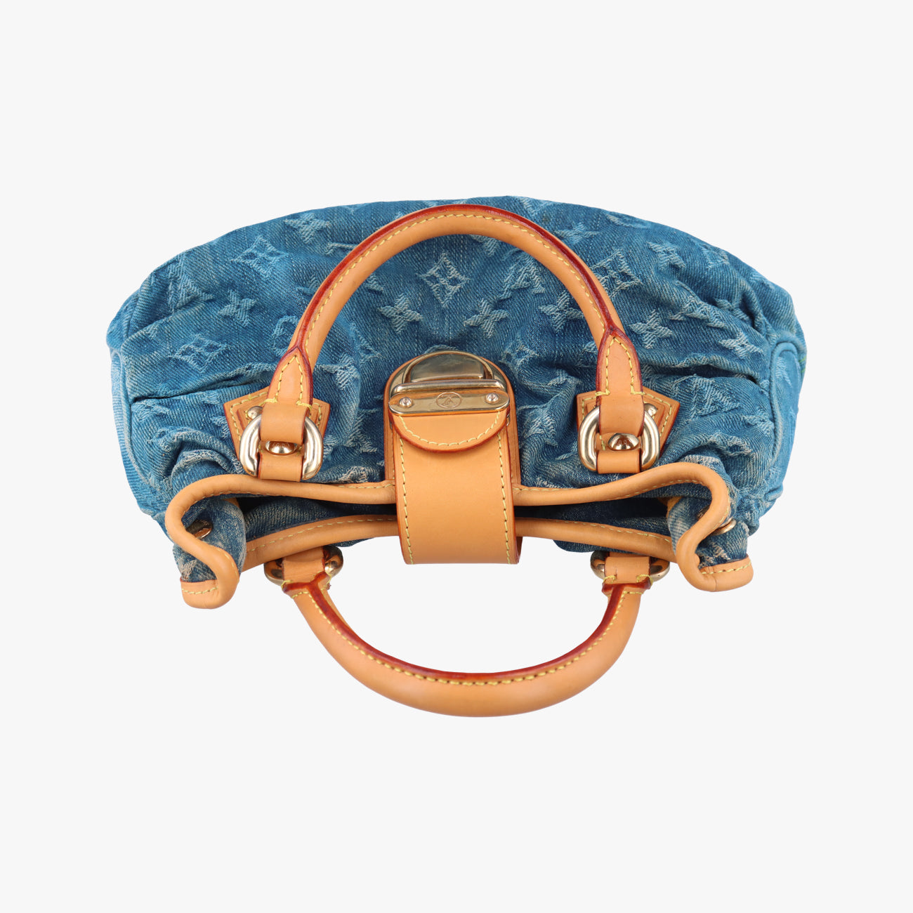 Pre-owned Louis Vuitton PrettyPretty Blue×Beige Monogram Denim M95020 clutchbag | stylenewstar