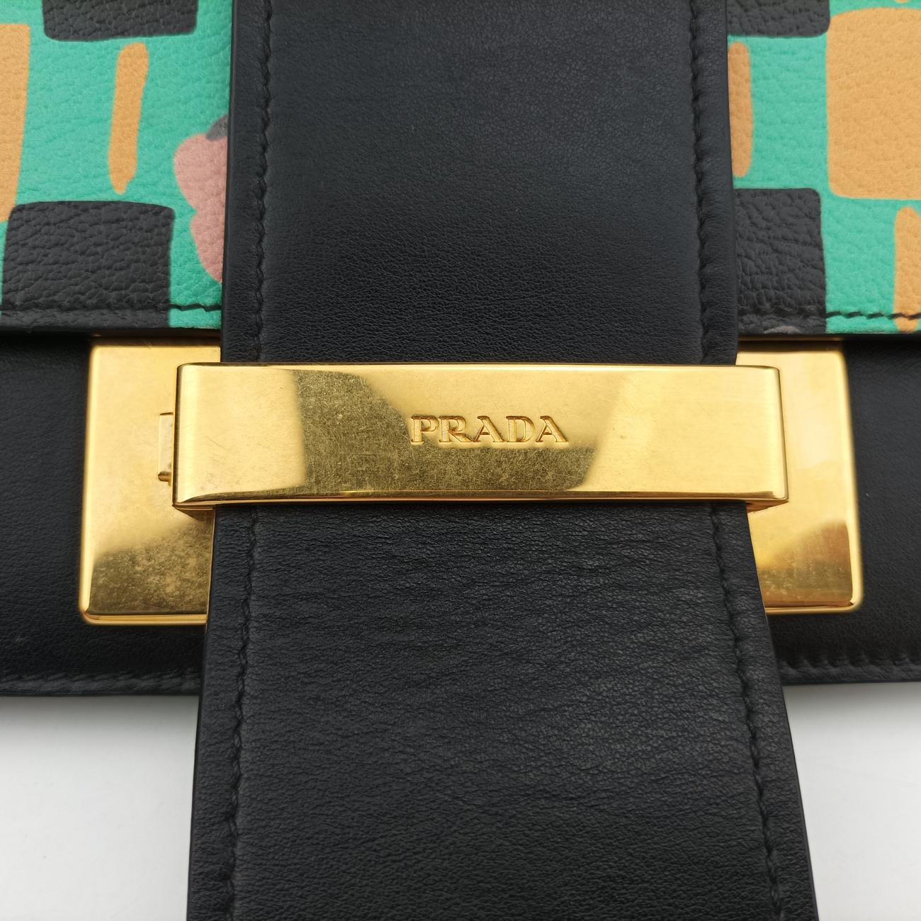Secondhand Prada Floral Print Plex Metal Ribbon Green×Black×Multicolour Leather  shoulderbag | stylenewstar