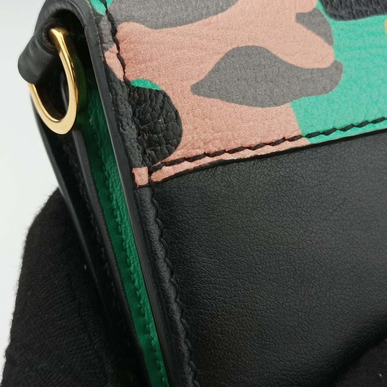 Secondhand Prada Floral Print Plex Metal Ribbon Green×Black×Multicolour Leather  shoulderbag | stylenewstar