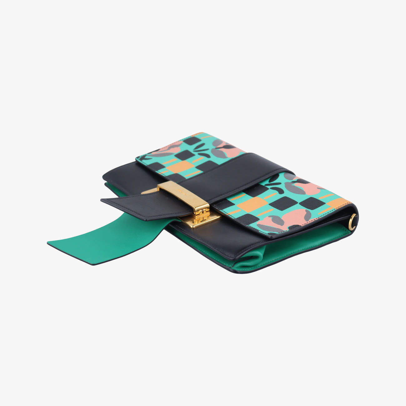 Secondhand Prada Floral Print Plex Metal Ribbon Green×Black×Multicolour Leather  shoulderbag | stylenewstar