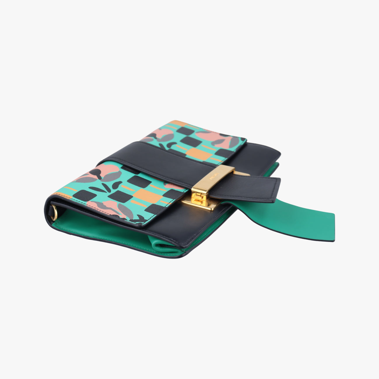 Secondhand Prada Floral Print Plex Metal Ribbon Green×Black×Multicolour Leather  shoulderbag | stylenewstar