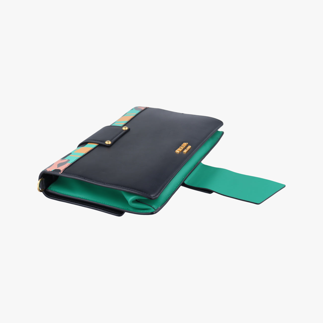 Secondhand Prada Floral Print Plex Metal Ribbon Green×Black×Multicolour Leather  shoulderbag | stylenewstar