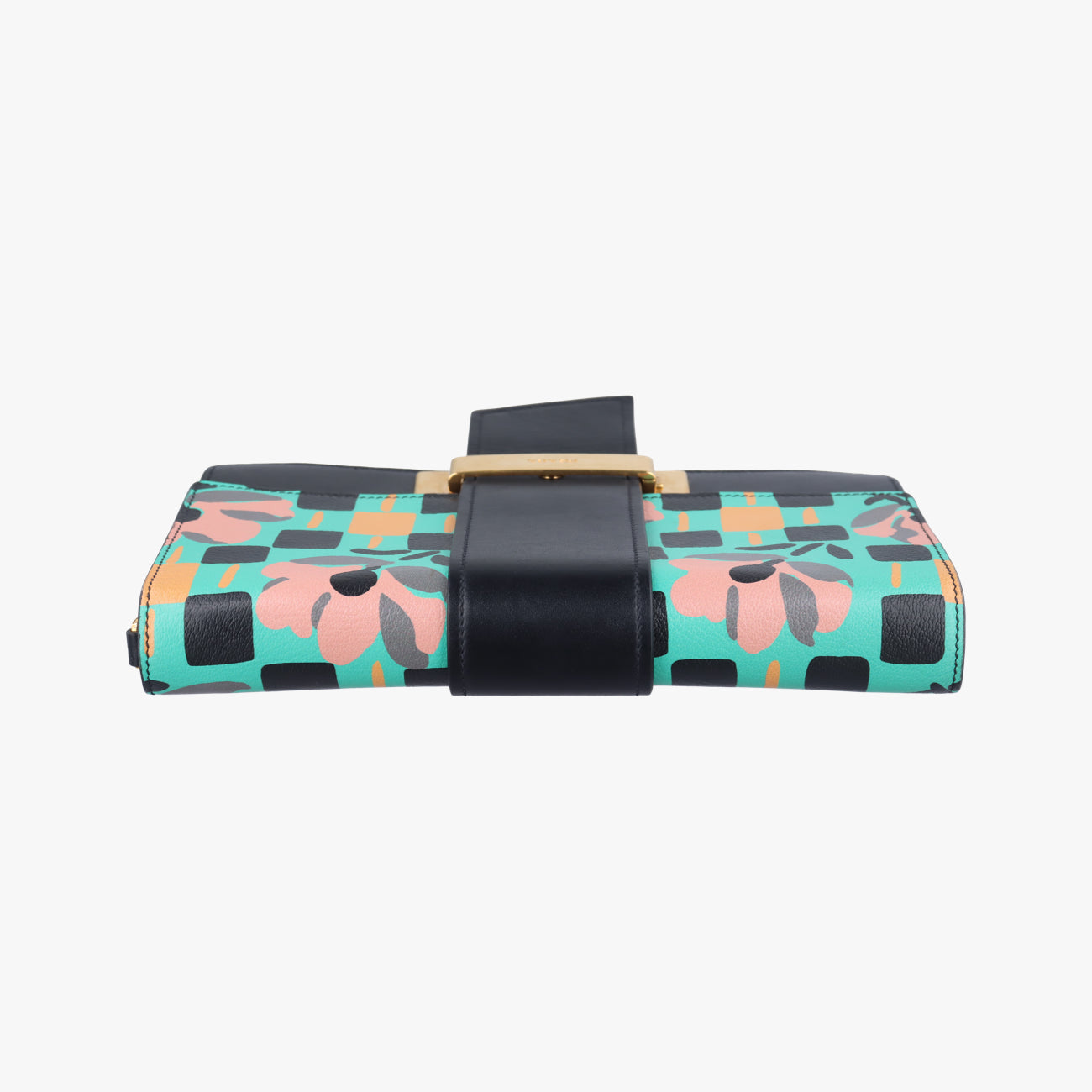 Secondhand Prada Floral Print Plex Metal Ribbon Green×Black×Multicolour Leather  shoulderbag | stylenewstar