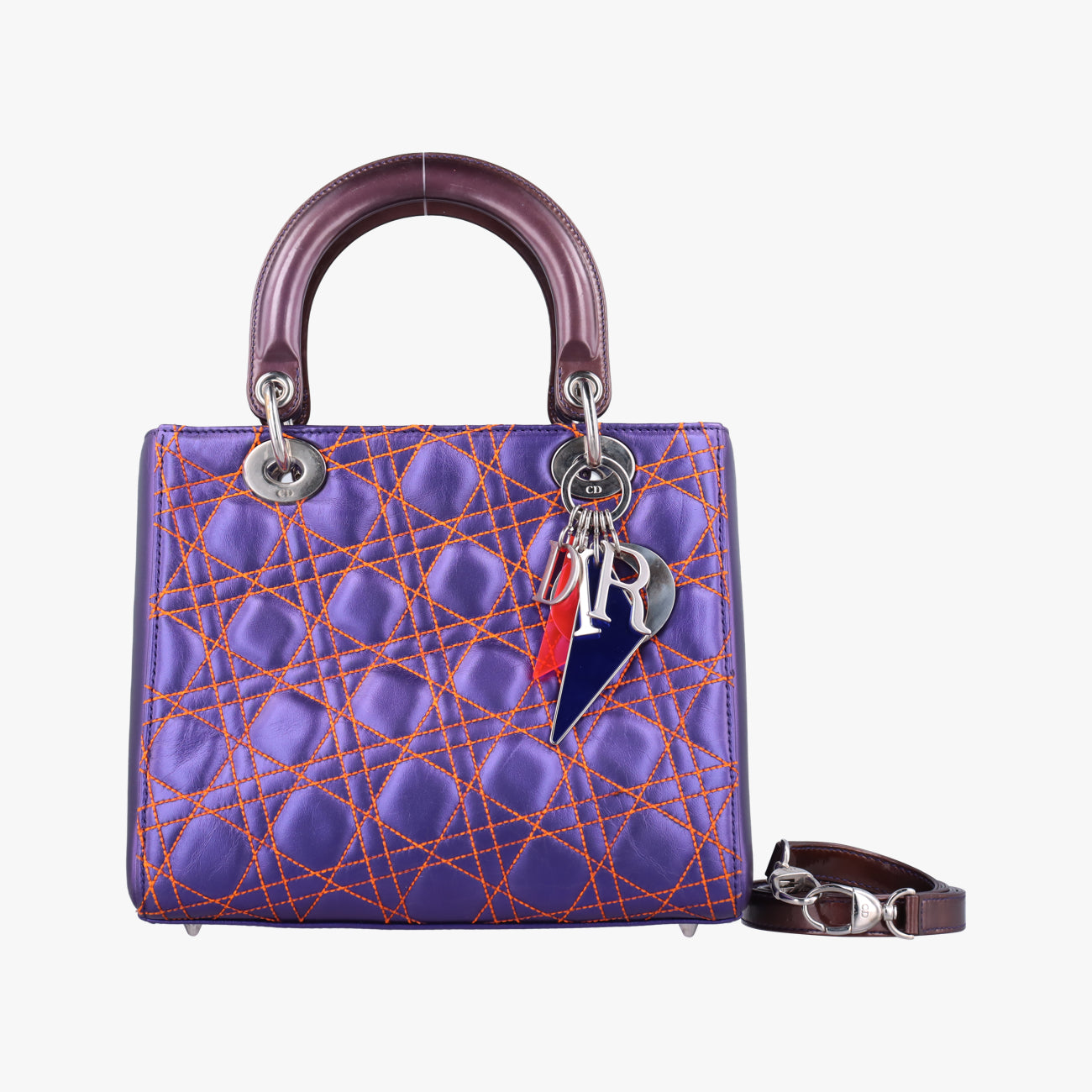 Pre-owned Christian Dior Lady Dior Purple x Orange x Brown Lambskin  shoulderbag | stylenewstar