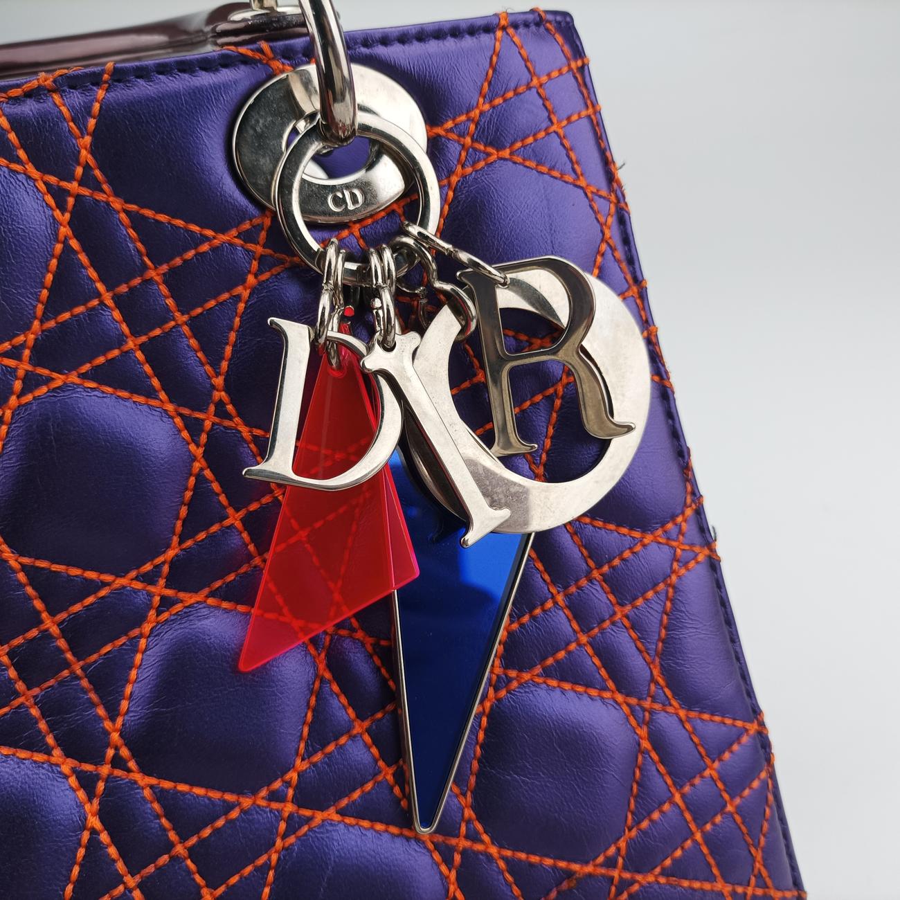 Pre-owned Christian Dior Lady Dior Purple x Orange x Brown Lambskin  shoulderbag | stylenewstar
